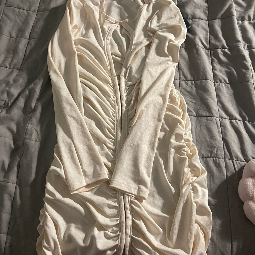 Elegant Cream Ruched Dress